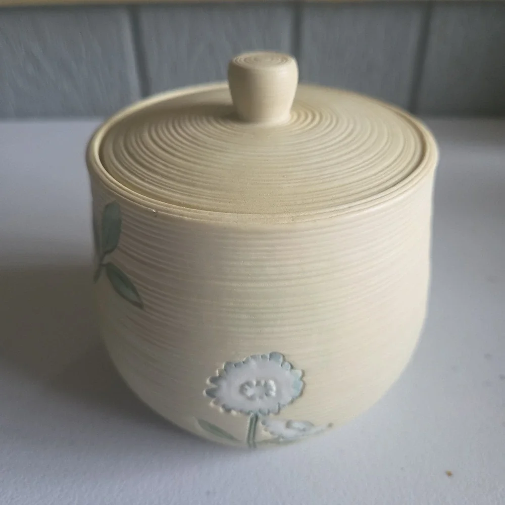 Shabby Chic Floral Embossed Bathroom Canister Lid Cotton Jar Floral Handpainted